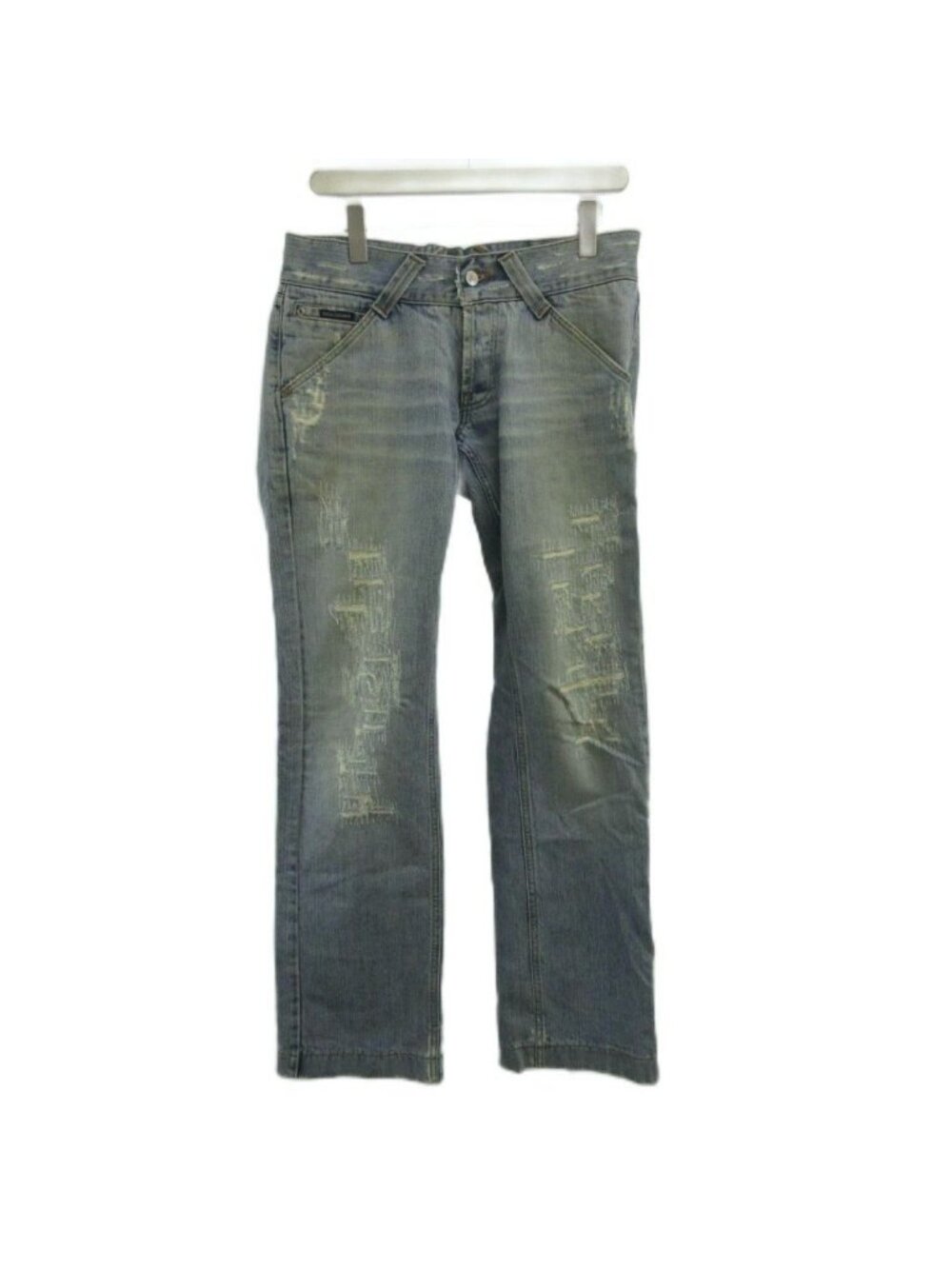Dolce & Gabbana Denim Jeans Pants Distressed DG Embroidery Light Indigo Blue 46